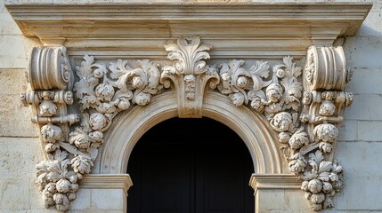 Architectural Detail Close Up of Stone Carved Archway Elegant Design Building Exterior Classic European Style