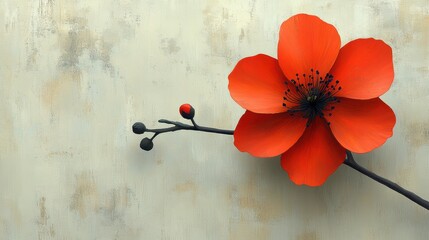 Vibrant red flower on textured beige background artistic botanical presentation botanical art elegant style