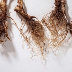 Earthy Roots Displayed on a Bright Surface Revealing the Intricate Details of Plant Life and Growth