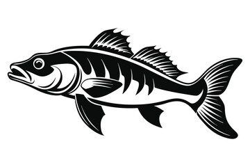 Stylized Walleye Fish Graphic Image, Black and White Design, Fishing Illustration Artwork