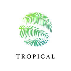 Tropical Palm Leaves Design, Gradient Green, Circle Logo