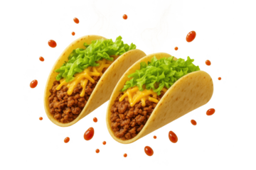 Two delicious tacos with ground beef isolated on transparent background image