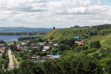 The tower of an ancient Bulgarian fortress on a high cliff on the banks of the Kama River, Elabuga, Tatarstan, Russian Federation