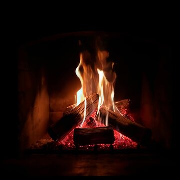 Cozy fire in fireplace