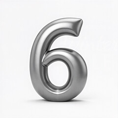 A 3D metallic number "6" in shiny silver, isolated on a white background, representing modern design, achievement, and numeric symbolism.