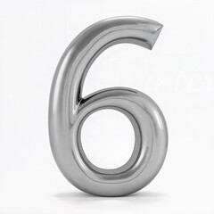 A 3D metallic number "6" in shiny silver, isolated on a white background, representing modern design, achievement, and numeric symbolism.
