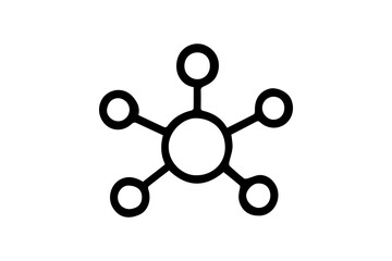 The image shows a black outline icon representing a hub-and-spoke network or a central connection point