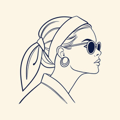 Fashion Line Art Girl with Sunglasses and Earrings – Minimal Outline