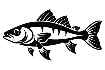 Black and White Illustration of a Fish with Fins and Tail Details