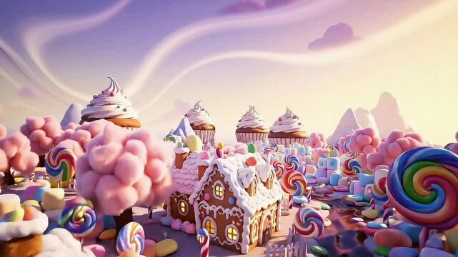 Sweet candy land dessert food gingerbread sugar lollipop dream yummy colorful treats fantasy 4k