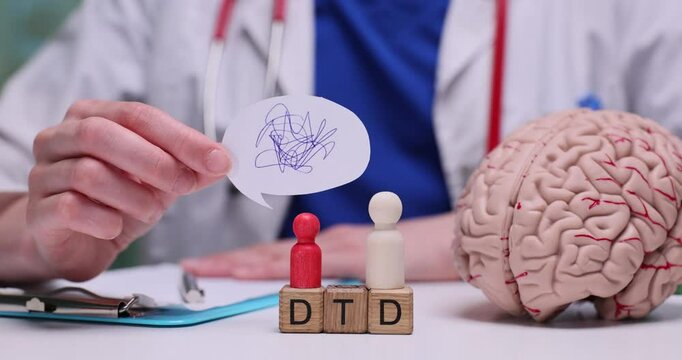 This is a symbolic representation illustrating the functions of the human brain with various figures and speech