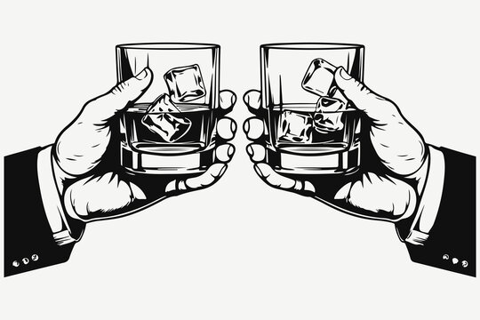 hands with cocktails clinking sketch illustration vector
