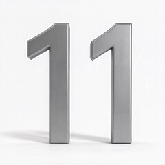 A 3D metallic number "11" in shiny silver, isolated on a white background, symbolizing milestone, achievement, and celebration.