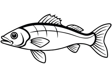 Black and White Cartoon Fish Image With Detailed Fins and Tail Outlines Shown