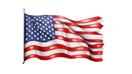 Fototapeta premium A waving american flag with white pole and black background in a patriotic display of freedom