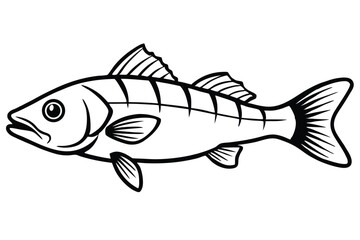 Graphic Image of a Bass Fish Outline with Detailed Fin and Scale Lines