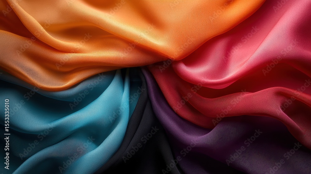Poster an exquisite array of silky fabrics in vibrant colors creates a stunning visual impression, showcasi