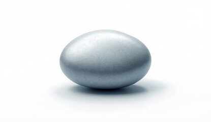 Single smooth oval shaped light blue pebble on white background stone