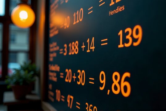 A cozy features math equations on a chalkboard, illuminated by warm lighting. back to school