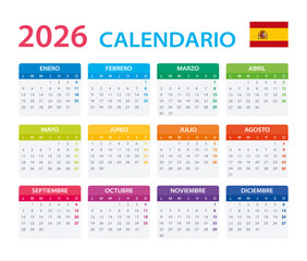 2026 Calendar Spanish - vector illustration, Spanish version.