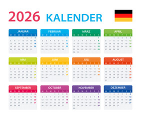 2026 Calendar German version - vector illustration.