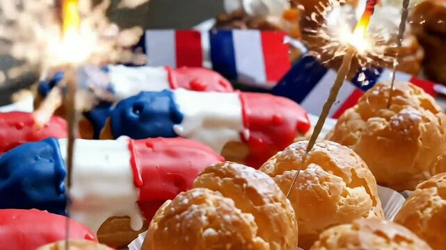 French pastry dessert food eclair france flag delicious sweet bakery cuisine gourmet treat baked goods 4k