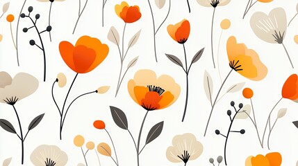 Orange and Beige Floral Pattern on White Background
