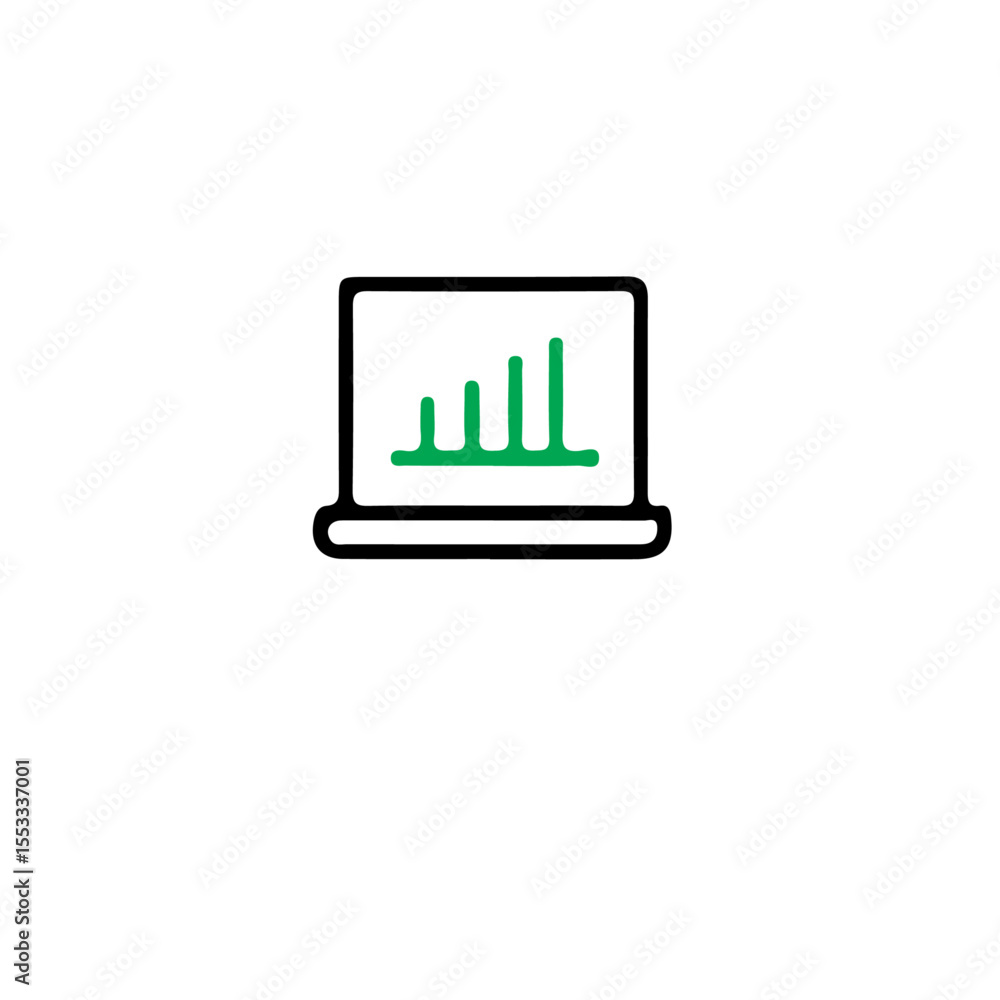 Poster laptop displaying green bar graph on a white background simple