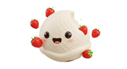 Cute Strawberry Ice Cream Character Illustration