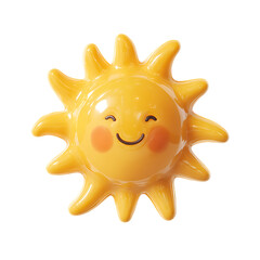 3D sun icon, yellow in color, transparent background, cute style.