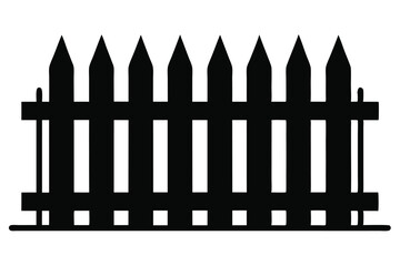 Black Silhouette of a Simple Wooden Picket Fence With Pointed Tops