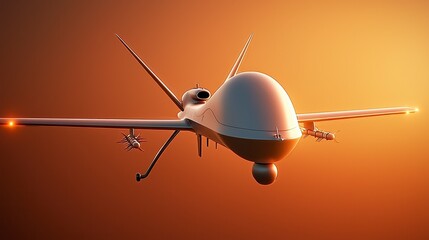 White Unmanned Aerial Vehicle in Flight at Sunset