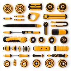 Yellow and Black Mechanical Parts Collection on White