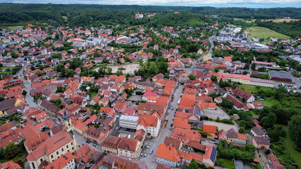 a aerial view around the downtown in the city Scheinfeld Germany on a sunny spring day