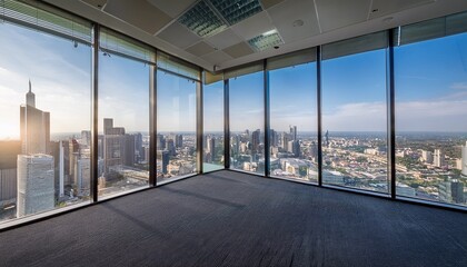 Fototapeta premium modern office space with large windows overlooking the city skyline on a bright day