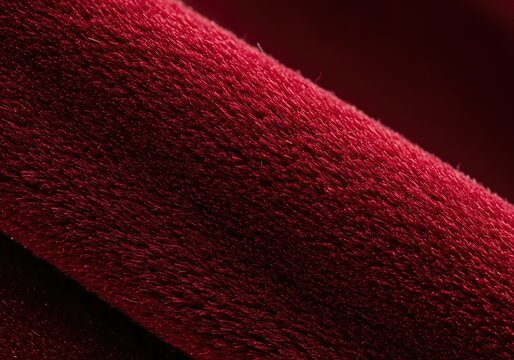 A macro close-up of a luxurious, soft red fabric. A cozy and warm plush textile with a velvety texture, perfect as a rich, abstract background.