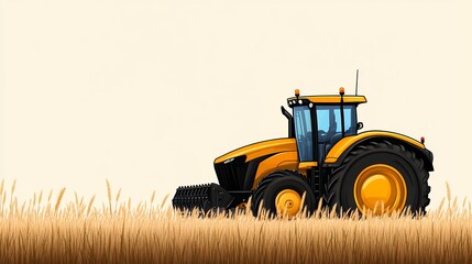 Yellow Tractor Harvesting Wheat Field Pixel Art Illustration