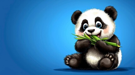 Fototapeta premium Adorable Panda Cub Enjoying Fresh Bamboo Shoots A Delightful Illustration