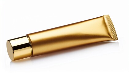 Fototapeta premium gold metallic cosmetic squeeze tube with glossy cap luxury blank packaging isolated on white background