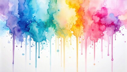 Fototapeta premium Abstract Watercolor Painting With Drips Of Rainbow Colors