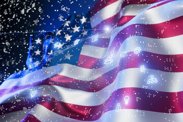 A flag with stars and stripes and a lot of icons