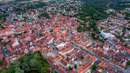  an aerial view around the downtown in the city Neustadt an der Aisch Germany on a sunny spring day