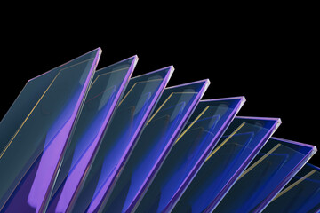 A stack of blue glass panels
