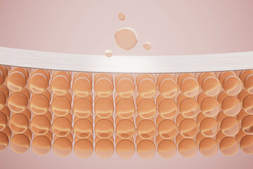 A close up of a tan surface with many small spheres on it