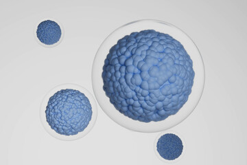 human cells on soft blue background concept of medicine and biotechnology cleanliness and health at molecular level