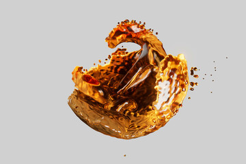 A splash of liquid with a brownish color