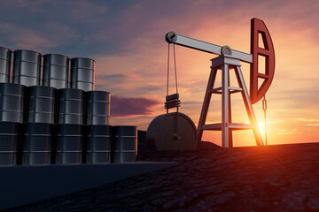 A large oil rig with a red and white crane