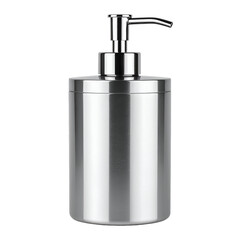 Obraz premium Sleek stainless steel liquid soap dispenser with shiny finish on transparent background