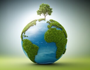 Green Earth Globe with a Single Tree