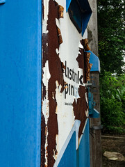 Weathered metal electrical box exterior